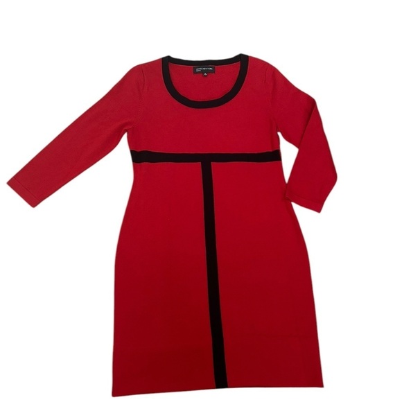 Jones New York Red & Black Scoop Neck Colorblock Knit Sweater Dress Size Medium - Picture 1 of 11